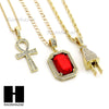 RUBY ANKH PLUG PENDANT 24" 30" ROPE BOX CUBAN CHAIN NECKLACE SET S06 - Raonhazae