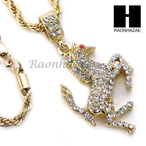 21 SAVAGE HORSE CHARM DIAMOND CUT 30" CUBAN CHAIN NECKLACE SET G20 - Raonhazae