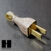 Micro Pave 14K Gold PT Plug Pendant w/ 24" Miami Cuban Chain B014G - Raonhazae