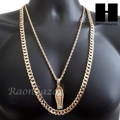 MEN GOLD KING TUT MUMMY CHARM CUT 30" CUBAN LINK CHAIN NECKLACE S084G - Raonhazae