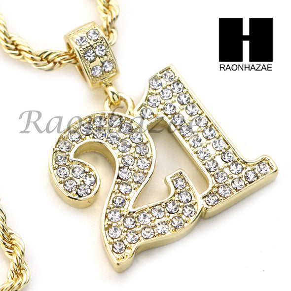 21 SAVAGE NUMBER PENDANT DIAMOND CUT 30" CUBAN CHAIN NECKLACE SET G25 - Raonhazae