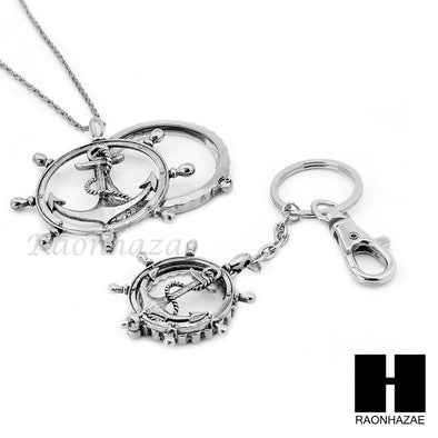 Magnifying Glass Wheel with Anchor Key Chain & Pendant Chain Necklace Set SJ1S - Raonhazae