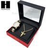 MEN TECHNO PAVE WATCH & ANGEL PENDANT ROPE CHAIN NECKLACE GIFT SET SS76 - Raonhazae
