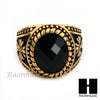 MEN STAINLESS STEEL HIP HOP CROSS 14K GOLD TONE BLACK ONYX RING 8-12 SR033CL - Raonhazae