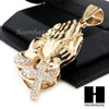 Men Praying Hands Holding Cross Pendant 30" Heavy Cuban Link Chain 43 - Raonhazae