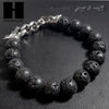 Mens 316L Stainless steel Double Dragon Black Lava Rock Stone Bracelet B0012S - Raonhazae