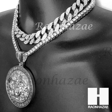 Hip Hop Premium Round Medusa Miami Cuban Choker Tennis Chain Necklace S - Raonhazae