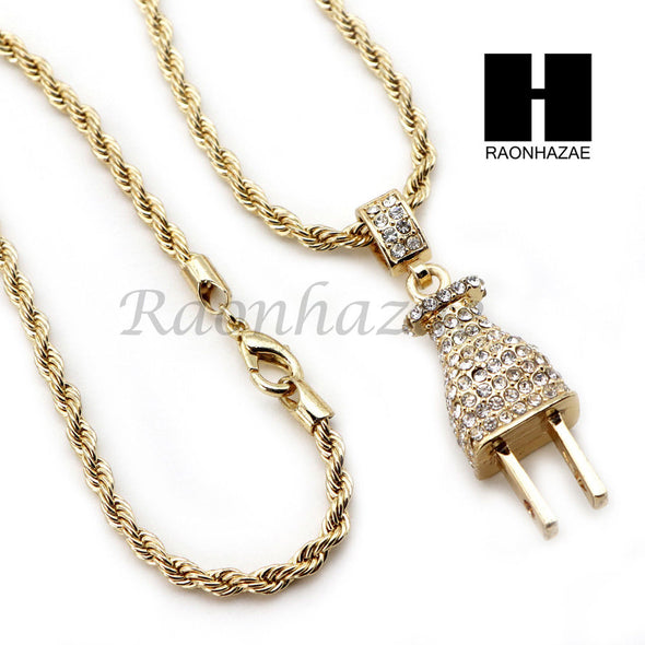 MEN PLUG ROPE CHAIN DIAMOND CUT 30" CUBAN LINK CHAIN NECKLACE SET SS02G - Raonhazae