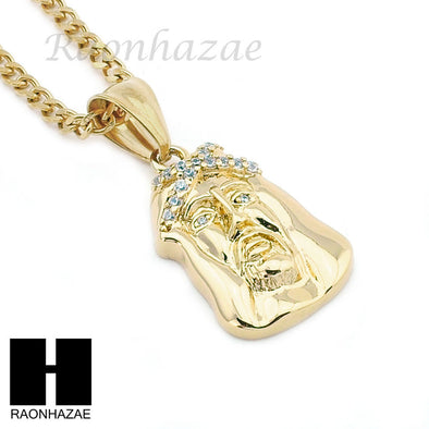 MENS STAINLESS STEEL JESUS FACE CZ PENDANT 24" CUBAN NECKLACE SET NP004 - Raonhazae