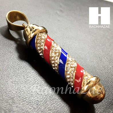 Mens 316L Stainless steel Gold Barber Shop Pole Pendant SS014 - Raonhazae