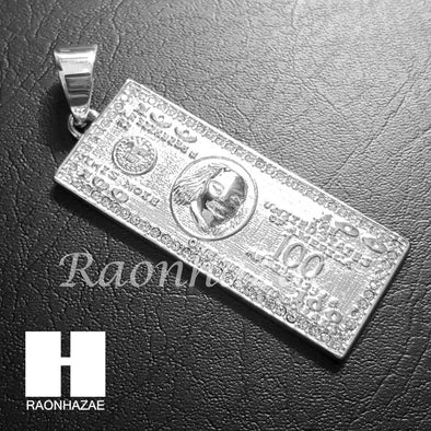 316L Stainless steel Silver Benjamin $100 Bill 5mm Cuban Chain S13 - Raonhazae