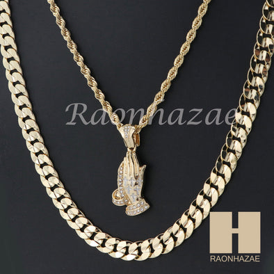 PRAYING HANDS ROPE CHAIN DIAMOND CUT 30" CUBAN LINK CHAIN NECKLACE S08G - Raonhazae