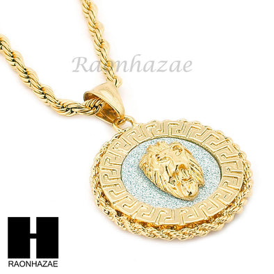 MENS STAINLESS STEEL LION FACE MEDALLION PENDANT 24" ROPE CHAIN NECKLACE NP012 - Raonhazae