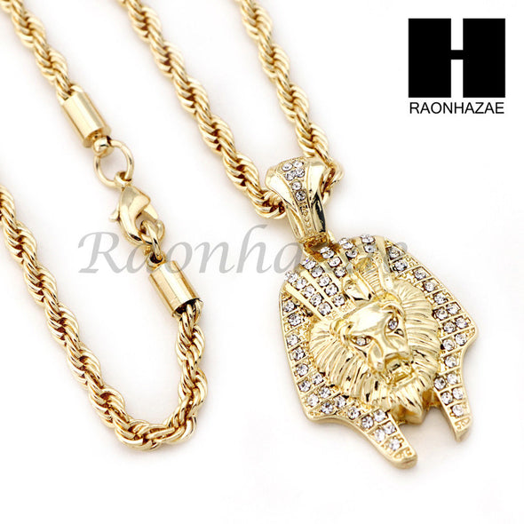 MEN KING TUT ROPE DIAMOND CUT 30" CUBAN LINK CHAIN NECKLACE SET SS01G - Raonhazae