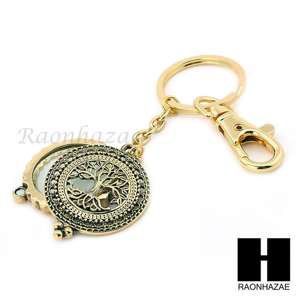 Gold 5X Magnifying Glass Tree of Life Key Chain Pendant Chain Necklace Set SJ4G - Raonhazae