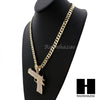 HIP HOP L HAND GUN PENDANT & DIAMOND CUT CUBAN LINK CHAIN NECKLACE NN44 - Raonhazae
