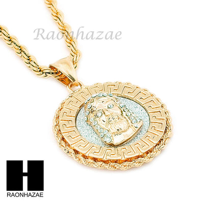 MENS STAINLESS STEEL JESUS FACE MEDALLION PENDANT 24" ROPE CHAIN NECKLACE NP015 - Raonhazae
