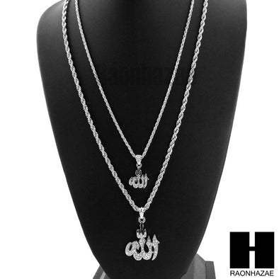 MENS MUSLIM ALLAH MUHAMMAD PENDANT W/ 22" 26" ROPE CHAIN NECKLACE SET26 - Raonhazae