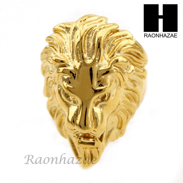 MEN STAINLESS STEEL 14K GOLD TONE LION FACE RING 8-12 SR036CL - Raonhazae