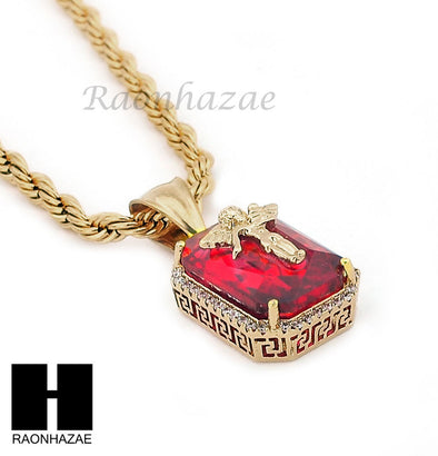 STAINLESS STEEL RUBY ANGEL CZ PENDANT 24" ROPE CHAIN NECKLACE NP020 - Raonhazae