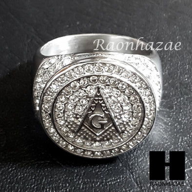 NEW FREEMASON G MASONIC COMPASS WHITE GOLD TONE PT CUBIC RING 8-12 S95S - Raonhazae