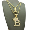 14K Gold Plated Electric Power Plug & King 'B' Pendant Necklace Set 04 - Raonhazae