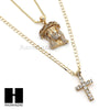 MEN JESUS FACE & CROSS PENDANT BOX CUBAN CHAIN DOUBLE NECKLACE SET SD01 - Raonhazae