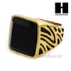 MEN STAINLESS STEEL HIP HOP 14K GOLD PLTED BLACK ONYX RING 8-12 SR029CL - Raonhazae