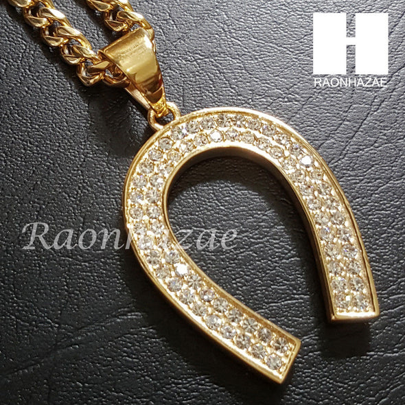 316L Stainless steel Gold Horse Shoe w/ 5mm Cuban Chain SG20 - Raonhazae