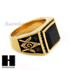 MEN 316L STAINLESS STEEL BLACK ONYX STONE GOLD BLACK RING SIZE 8-12 SR016G - Raonhazae