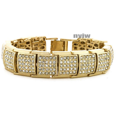 HIP HOP GOLD PLATED MICRO PAVE SIMULATED DIAMOND 8.5" BRACELET KB025G - Raonhazae