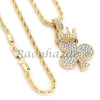 CED OUT KING CROWN CLOVER PENDANT DIAMOND CUT 30" CUBAN ROPE CHAIN NECKLACE G41 - Raonhazae