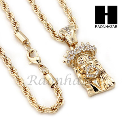 MEN JESUS FACE ROPE CHAIN DIAMOND CUT 30" CUBAN LINK CHAIN NECKLACE S10 - Raonhazae