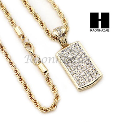 MEN DOG TAG ROPE CHAIN DIAMOND CUT 30" CUBAN LINK CHAIN NECKLACE S05G - Raonhazae