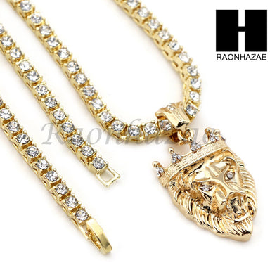 14K GOLD PT KING LION MIAMI CUBAN 16"~30" CHOKER TENNIS CHAIN S22 - Raonhazae