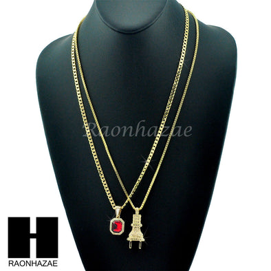 HIP HOP ELECTRIC PLUG / RED RUBY 24" BOX / CUBAN LINK CHAIN NECKLACES - Raonhazae