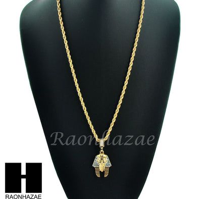 EGYPTIAN KING TUT PHARAOH 14K GOLD PLATED 24" ROPE NECKLACE CHAIN KN024 - Raonhazae