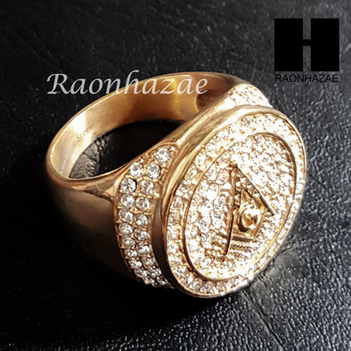 NEW FREEMASON G MASONIC COMPASS GOLD TONE CUBIC RING 8-12 S95G - Raonhazae