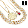 RUBY EGYPTIAN MAAT ROUND PENDANT CUBAN LINK ROPE CUBAN NECKLACE SET D19 - Raonhazae