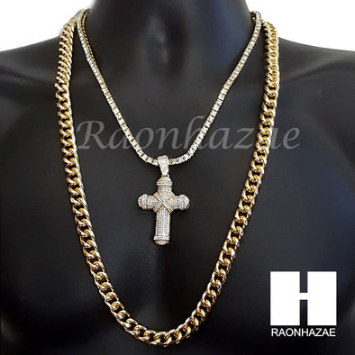 JESUS CROSS CHARM 16"-30" TENNIS CHAIN 30" CUBAN CHAIN NECKLACE G26 - Raonhazae