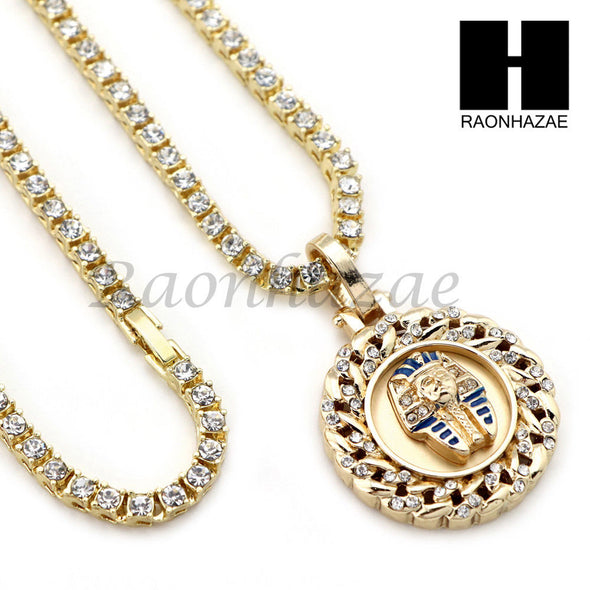 14K GOLD PT KING TUT ROUND MIAMI CUBAN 16"~30" CHOKER TENNIS CHAIN S35 - Raonhazae