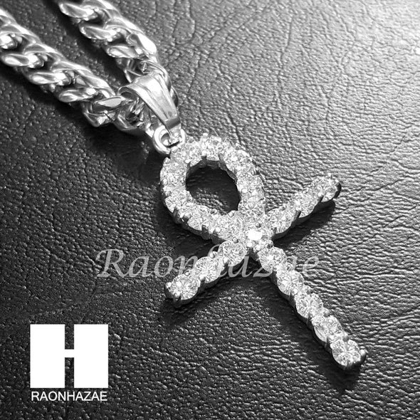 316L Stainless steel Silver Egyt Ankh Cross 5mm Cuban Chain SG015 - Raonhazae