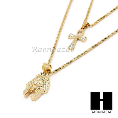 STAINLESS STEEL KING-TUT & ANKH PENDANT 24" 30" ROPE CHAIN NECKLACE SET NP016 - Raonhazae