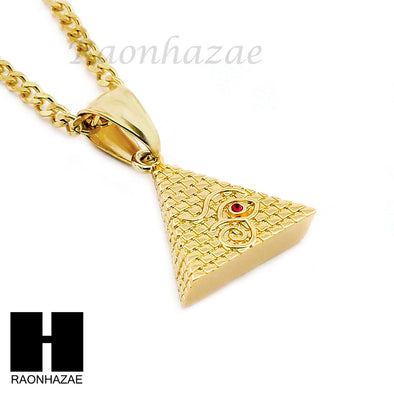 STAINLESS STEEL EGYPTIAN PYRAMID EYE OF HERU PENDANT 24" CUBAN NECKLACE NP007 - Raonhazae