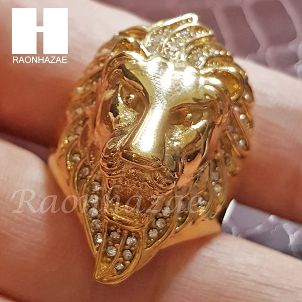 MENS 316L STAINLESS STEEL LION KING FACE GOLD SILVER TONE RING 8-12 SG036 - Raonhazae