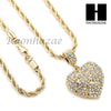 MENS BLING HEART PENDANT DIAMOND CUT 30" CUBAN CHAIN NECKLACE SET G31 - Raonhazae