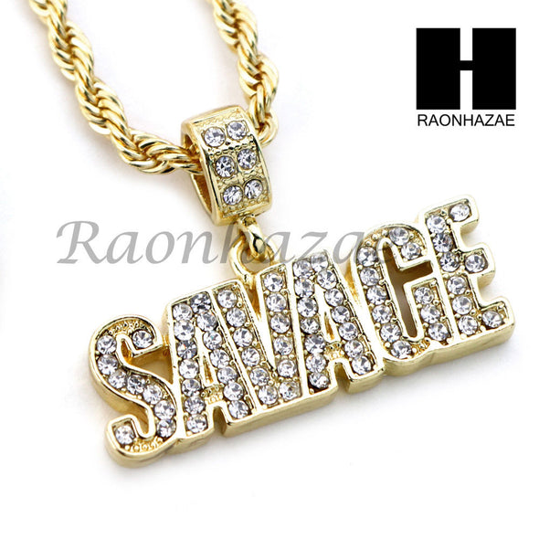 MENS BLING SAVAGE PENDANT DIAMOND CUT 30" CUBAN CHAIN NECKLACE SET G32 - Raonhazae