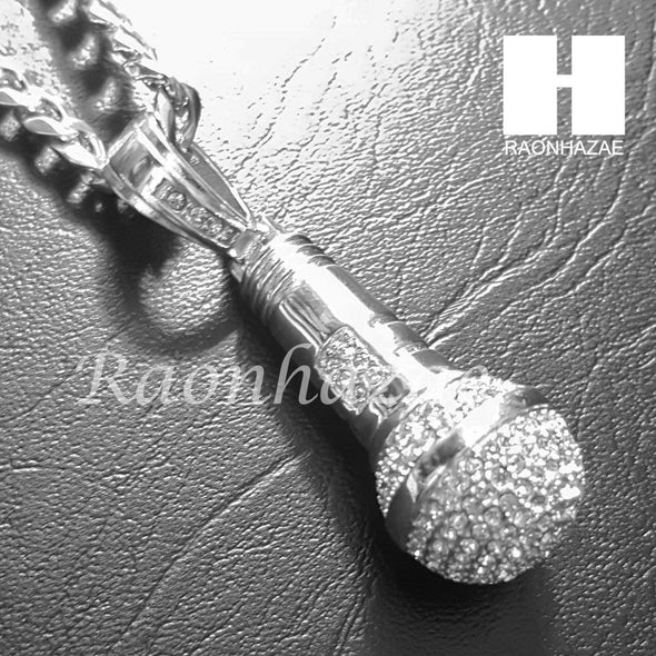 316L Stainless steel Silver MIC Pendant w/ 5mm Cuban Chain SG36 - Raonhazae