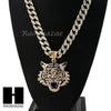 Mens 14k Plated DRAKE TIGER Pendant w/ 30" Cuban Link Chain NN032G - Raonhazae