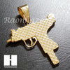 316L Stainless steel Gold Uzi Gun Pendant w/ 5mm Cuban Chain SG31 - Raonhazae